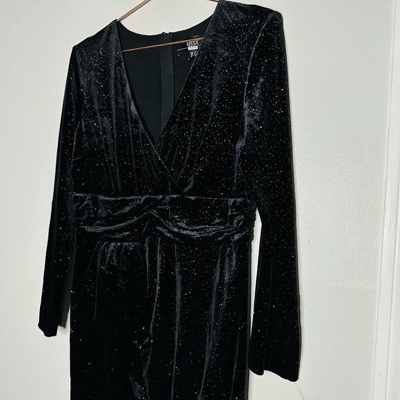 NISSA Black Velvet Crystal Embellished Sparkle Waist Strap Mini Dress Size US 10 - Picture 6 of 16